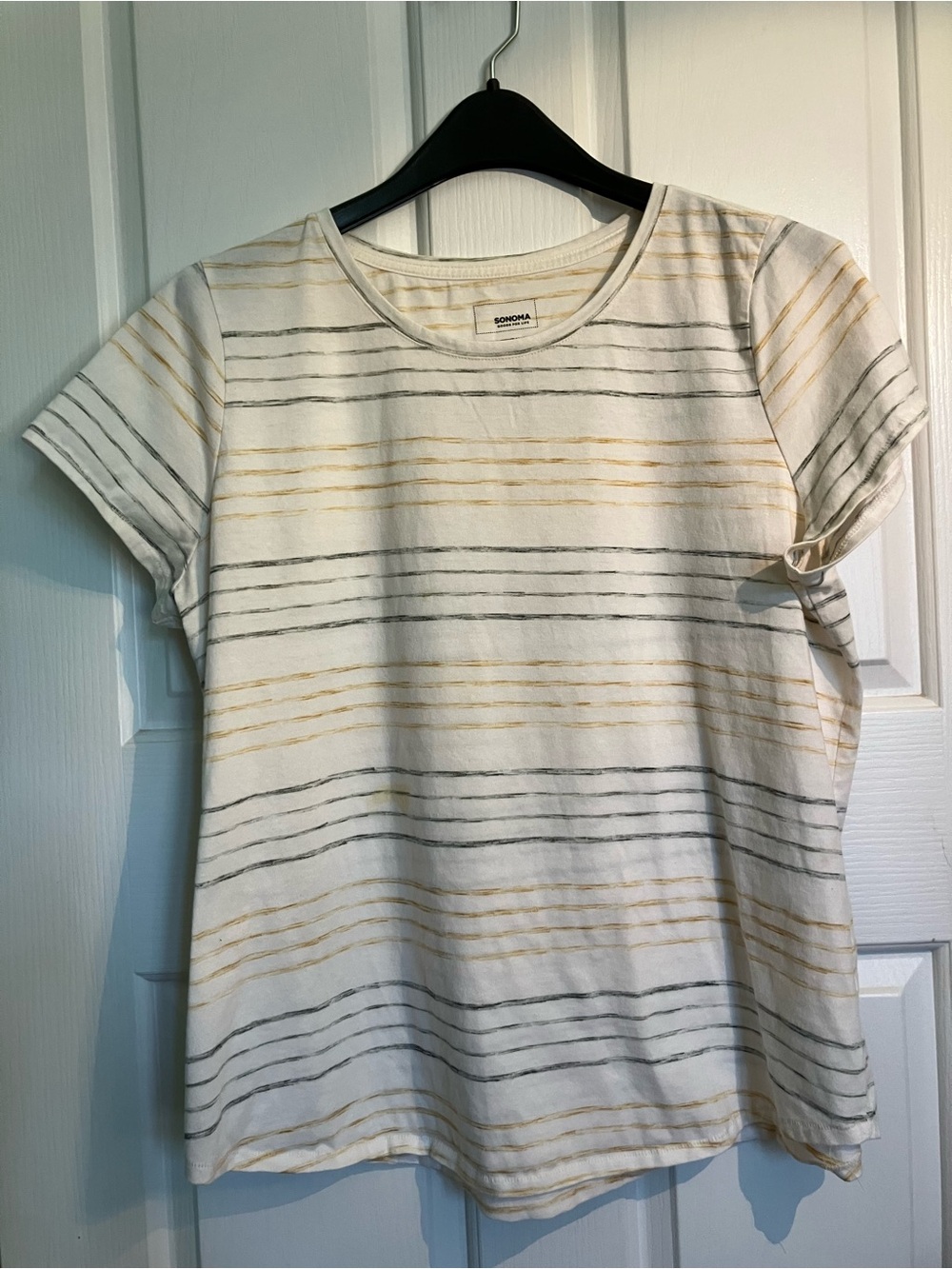 Sonoma Cream Short-Sleeve Tee with Yellow & Gray Stripes